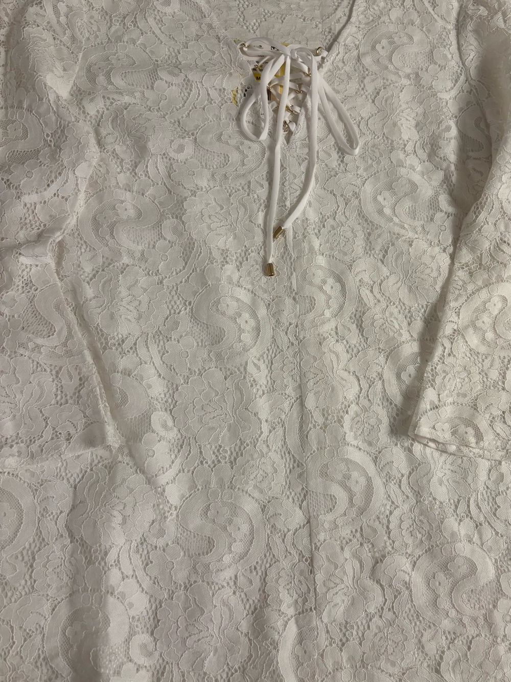 ECI Ivory Lace Tunic with Gold Eyelet Details